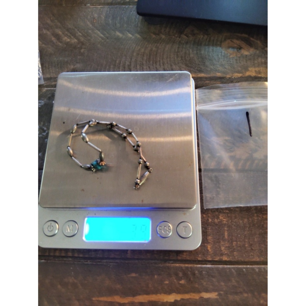 Vintage Sterling Silver Turquoise Beaded Anklet Bracelet 9 in Barrel Clasp